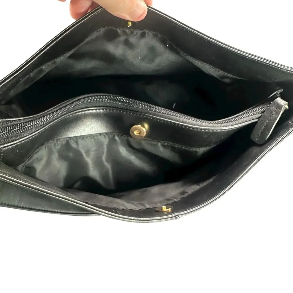 Giani Bernini Black Leather Shoulder Bag Gold Hardware Classic Hobo Purse